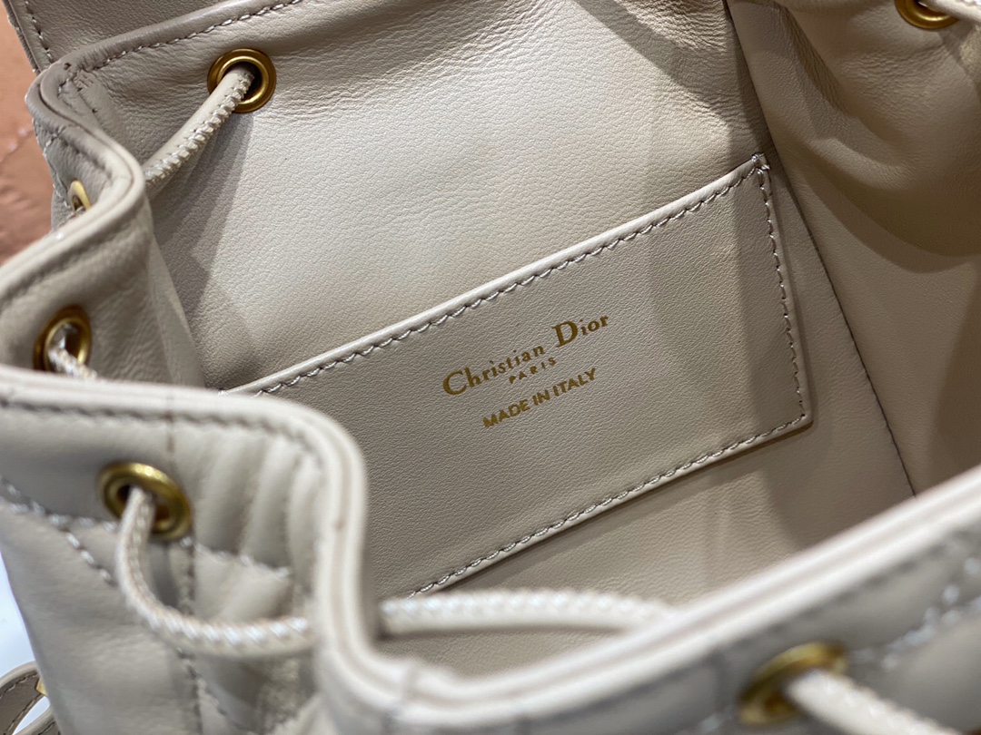 Small Dior Caro Backpack Powder Beige Macrocannage Lambskin